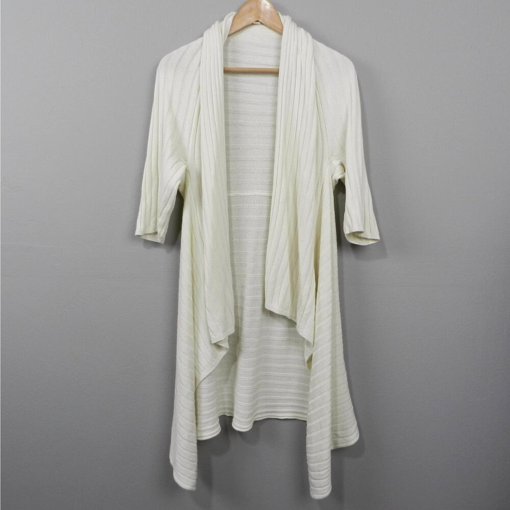 Caslon Open Front Shawl Collar Cardigan Sweater Size M Ivory Cream Ribbed Knit